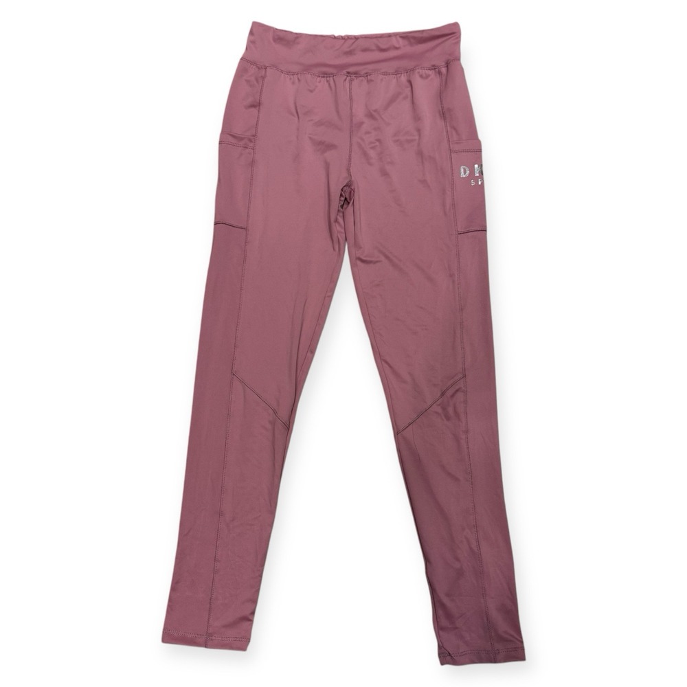 DKNY Sport Leggings Youth Girls 14-16 Pink Logo Pockets Stretch Gym Active NWT